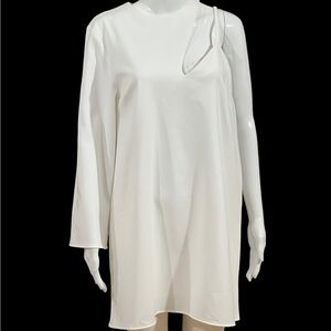 Zara Womans Size L Dress White Oyster One Shoulder Long Sleeve asymmetrical neck